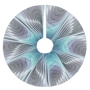 Falda Para El Árbol De Navidad De Poliéster Elegancia Flor de Arte Fractal Blanco Gris Azul