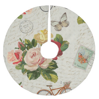 Falda Para El Árbol De Navidad De Poliéster Elegancia floral vintage, mariposa