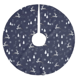 Falda Para El Árbol De Navidad De Poliéster Elegant Dark Christmas TreeSkirt w Silver Reindeer