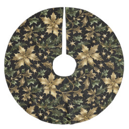 Falda Para El Árbol De Navidad De Poliéster Elegant Gold & Green Foliage Tree Skirt