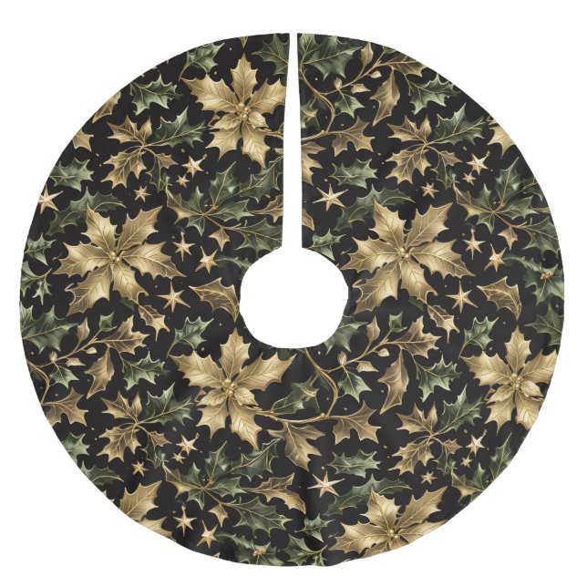 Falda Para El Árbol De Navidad De Poliéster Elegant Gold & Green Foliage Tree Skirt (Anverso)