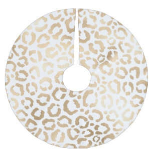 Falda Para El Árbol De Navidad De Poliéster Elegante animal de leopardo blanco de oro
