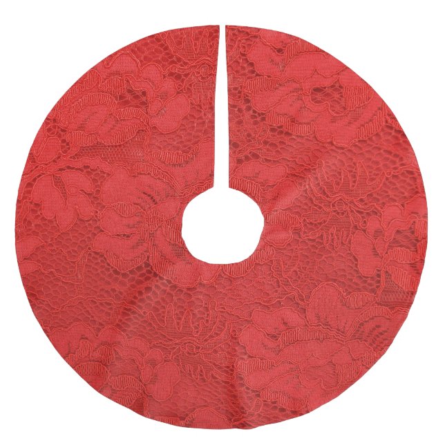 Falda Para El Árbol De Navidad De Poliéster Elegante encaje rojo, textura perfecta (Anverso)