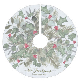 Falda Para El Árbol De Navidad De Poliéster Elegante Eucalyptus Pine y Navidades Holly
