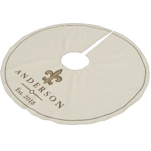 Falda Para El Árbol De Navidad De Poliéster Elegante flor de oro de Lis y Taupe Personalizado