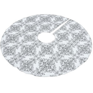 Falda Para El Árbol De Navidad De Poliéster Elegante gris y blanco estilo vintage damasco flor