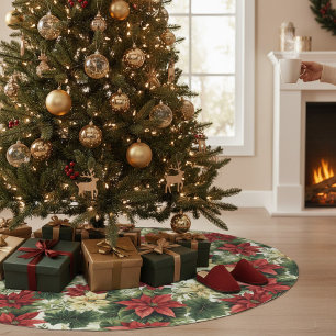 Falda Para El Árbol De Navidad De Poliéster Elegante Navidades florales de Poinsettia Roja