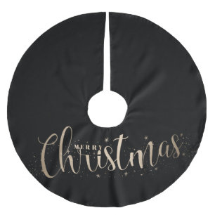 Falda Para El Árbol De Navidad De Poliéster Elegante negro con tipografía navideña dorada