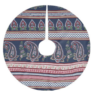 Falda Para El Árbol De Navidad De Poliéster Elegante Paisley de la Marina: Diseño de Fronteras