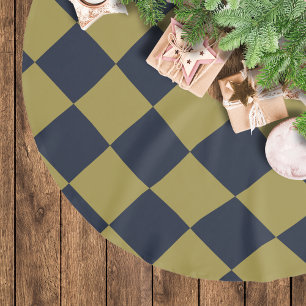 Falda Para El Árbol De Navidad De Poliéster Elegante patrón de oro y diamantes azules de la ma