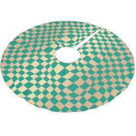Falda Para El Árbol De Navidad De Poliéster Elegante patrón de verificador verde y dorado