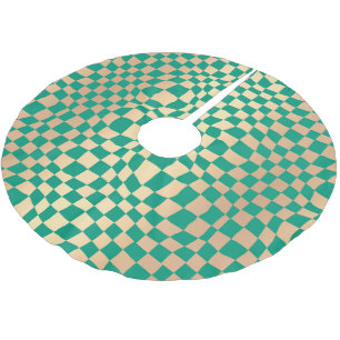 Falda Para El Árbol De Navidad De Poliéster Elegante patrón de verificador verde y dorado