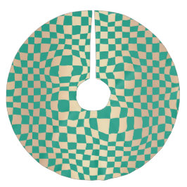 Falda Para El Árbol De Navidad De Poliéster Elegante patrón de verificador verde y dorado