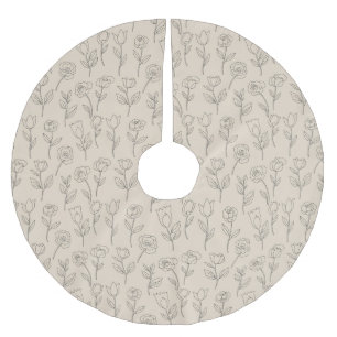 Falda Para El Árbol De Navidad De Poliéster Elegante patrón floral minimalista lineal