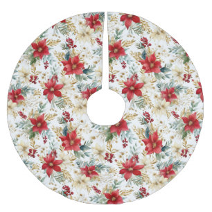 Falda Para El Árbol De Navidad De Poliéster Elegante Poinsettia Roja de Navidad