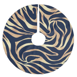 Falda Para El Árbol De Navidad De Poliéster Elegante Purpurina dorado Zebra Nay-Blue Animal Pr