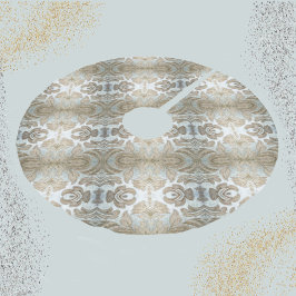 Falda Para El Árbol De Navidad De Poliéster Elegante Tono Plata y Oro Tono Vintage Upholstery