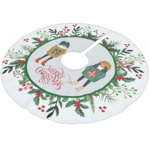 Falda Para El Árbol De Navidad De Poliéster Elegante Wreath moderna y guiñar Feliz Navidad