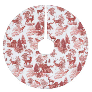 Falda Para El Árbol De Navidad De Poliéster Elegante y elegante ciervo rojo vintage en Woodlan