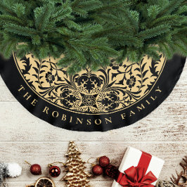 Falda Para El Árbol De Navidad De Poliéster Elegante y elegante Navidades Retro de Oro Rojo Fl