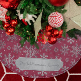 Falda Para El Árbol De Navidad De Poliéster Elegantes Navidades de Borgoña con elegantes copos