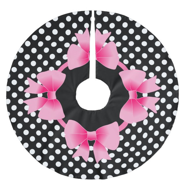 Falda Para El Árbol De Navidad De Poliéster Elegantes Navidades de Bow Rosado (Anverso)