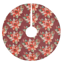 Falda Para El Árbol De Navidad De Poliéster Elegantes Navidades de la Poinsettia Roja
