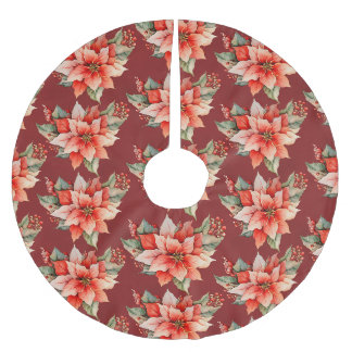 Falda Para El Árbol De Navidad De Poliéster Elegantes Navidades de la Poinsettia Roja