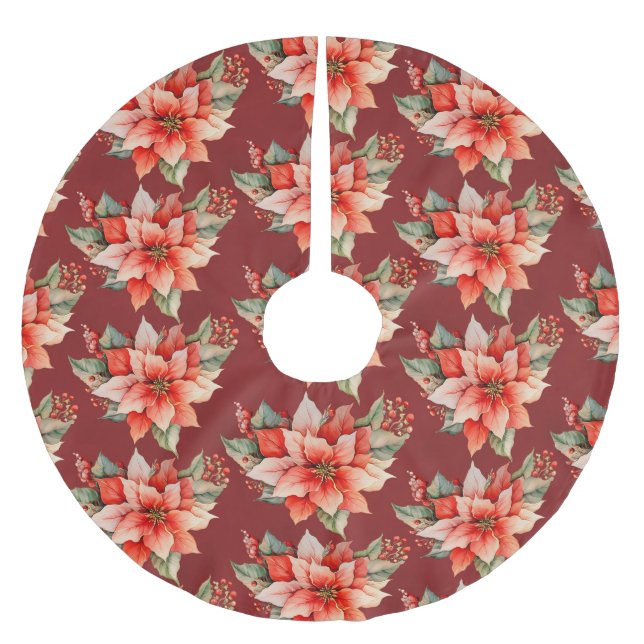 Falda Para El Árbol De Navidad De Poliéster Elegantes Navidades de la Poinsettia Roja (Anverso)