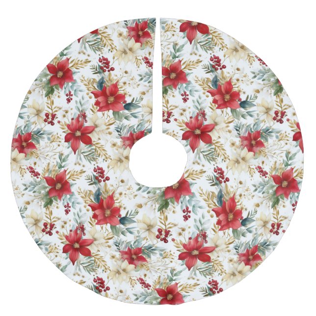Falda Para El Árbol De Navidad De Poliéster Elegantes Navidades de la Poinsettia Roja (Anverso)