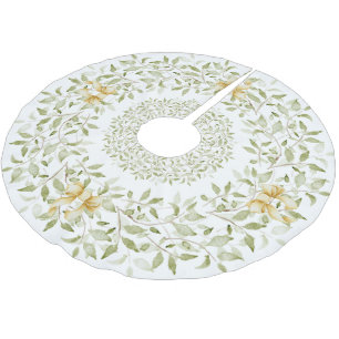 Falda Para El Árbol De Navidad De Poliéster Elegantes Navidades de la vegetación dorada acuare