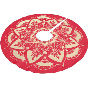 Falda Para El Árbol De Navidad De Poliéster Elegantes Navidades del Boho Red and Gold Mandala