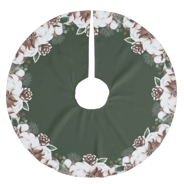 Falda Para El Árbol De Navidad De Poliéster Elegantes pineconas acuáticas y verde algodón (Anverso)
