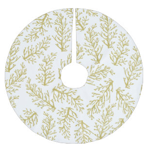 Falda Para El Árbol De Navidad De Poliéster Elegantes ramas de oro con fondo blanco