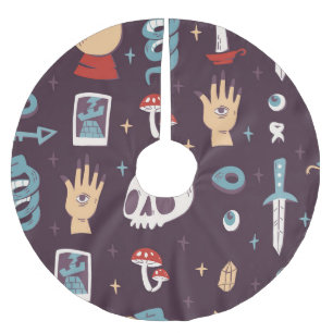 Falda Para El Árbol De Navidad De Poliéster Elementos mágicos: cráneo, tarot sin costuras