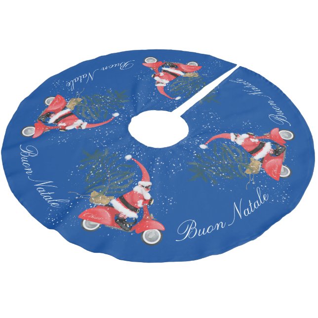 Falda Para El Árbol De Navidad De Poliéster Elfin Santa Claus en su Scooter (Angular)