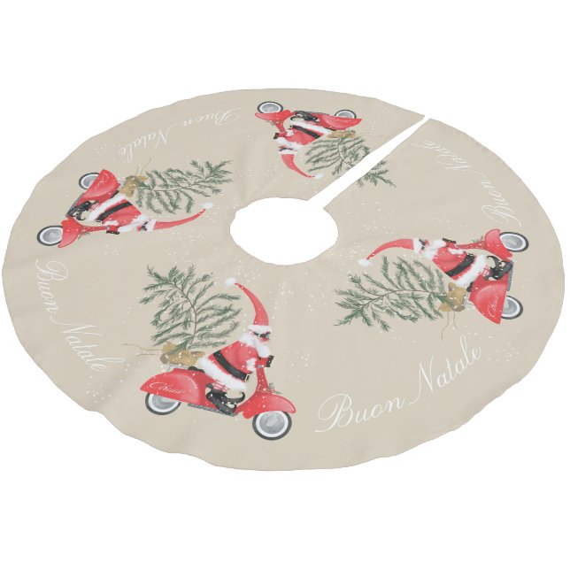 Falda Para El Árbol De Navidad De Poliéster Elfin Santa Claus en su Scooter (Angular)