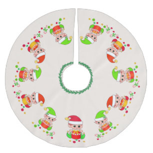 Falda Para El Árbol De Navidad De Poliéster Elfos lindos, ayudantes de Santa y confeti