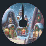 Falda Para El Árbol De Navidad De Poliéster Encantador pueblo de Navidades nevados<br><div class="desc">Este encantador Tree Skirt cuenta con un pueblo nevado con casas decoradas con Navidades por la noche. Calles y techos están densamente cubiertos de nieve,  las ventanas están iluminadas,  la decoración navideña consiste de abetos y bolas rojas de árbol de Navidad. ¡Una decoración maravillosa para tu casa!</div>