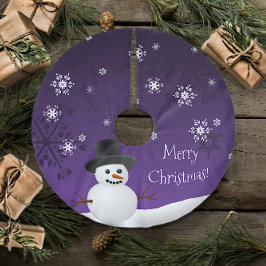 Falda Para El Árbol De Navidad De Poliéster Escena de invierno de Snowman púrpura, falda de ár