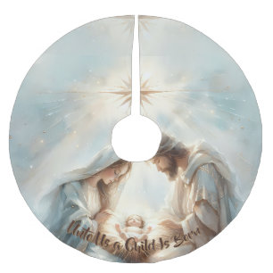 Falda Para El Árbol De Navidad De Poliéster Escena de la Natividad de la Sagrada Familia Radia