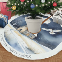 Escena de Navidad con búho de granero en acuarela
