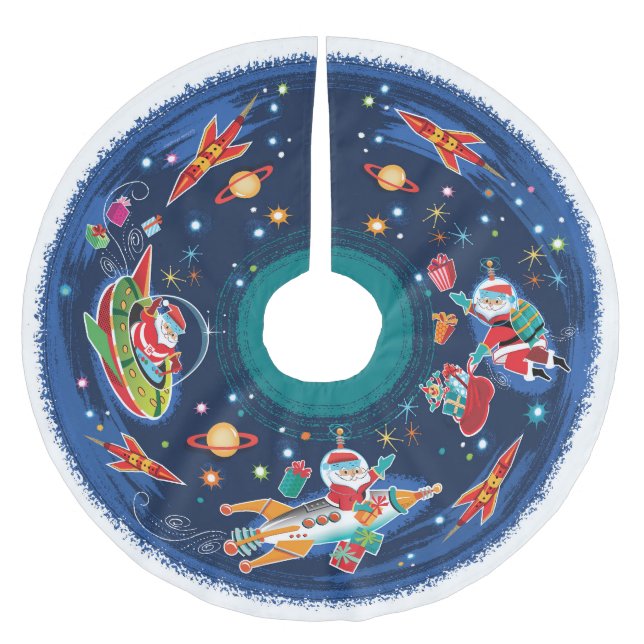 Falda Para El Árbol De Navidad De Poliéster Espacio Edad Santa (Anverso)