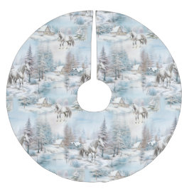 Falda Para El Árbol De Navidad De Poliéster Espectáculo de invierno nevado en el bosque