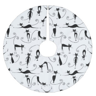 Falda Para El Árbol De Navidad De Poliéster Espinoso patrón de gato negro