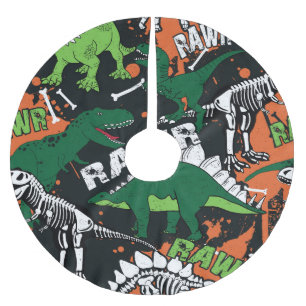 Falda Para El Árbol De Navidad De Poliéster Esqueleto de dinosaurio, patrón ininterrumpido.