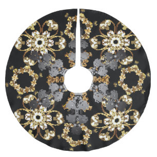 Falda Para El Árbol De Navidad De Poliéster Esquema dorado: decoración floral oriental