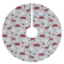 Falda Para El Árbol De Navidad De Poliéster Estampado de Cuadros de Búfalo Animales del Bosque