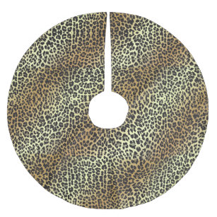 Falda Para El Árbol De Navidad De Poliéster Estampado leopardo y Relieve metalizado dorado