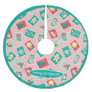 Falda Para El Árbol De Navidad De Poliéster Estampillas de retro Navidades